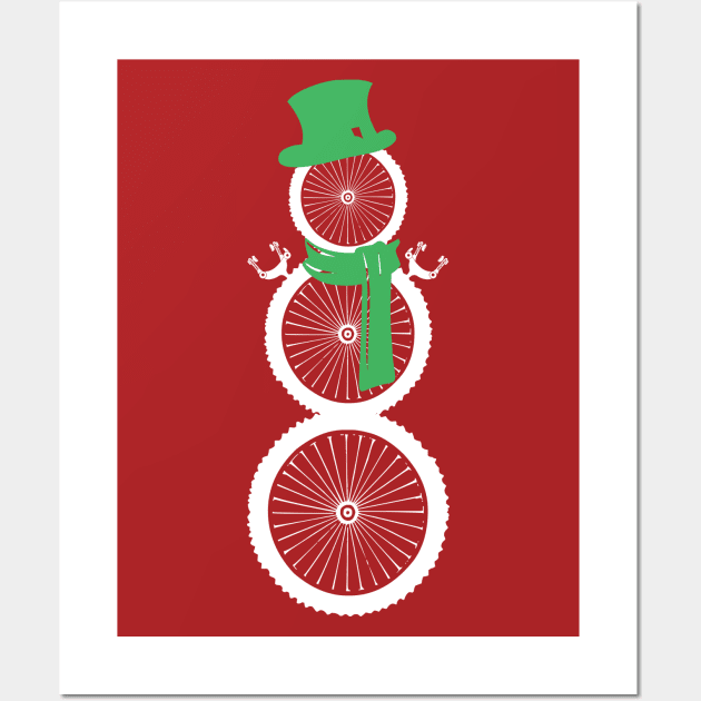 Cycling Snowman (White/Green) Wall Art by p3p3ncil